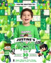 ROBLOX THEME BIRTHDAY INVITATION FOR KIDS Instagram Portrait template