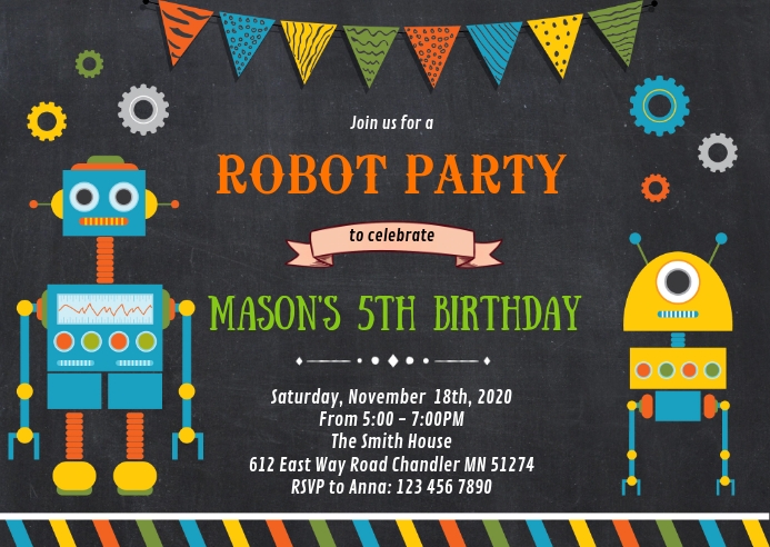 Robot Party Invitation Ideas Blue Robot Invitation | Zazzle