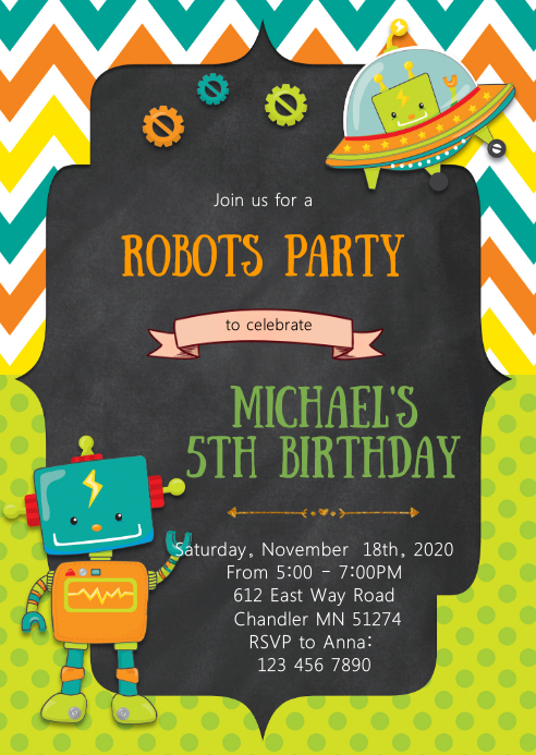 Robot birthday party invitation Template | PosterMyWall