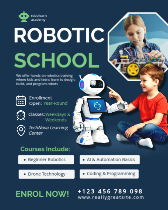 Robotics School Poster Template – STEM Learning & Kids Coding Education Design Instagram Portrait