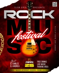 Rock & Roll Festival live Event guitar band performance music concert invitation flyer template Instagram Portrait