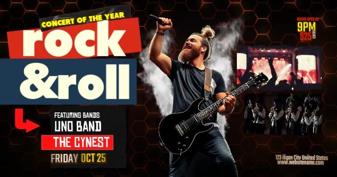Rock & Roll Poster Video auf Facebook geteiltes Bild template