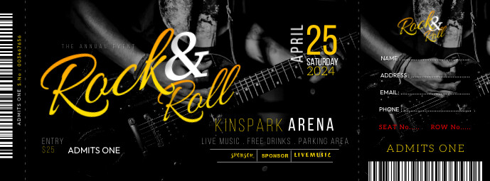 Rock & roll concert event ticket design Facebook 封面图片 template