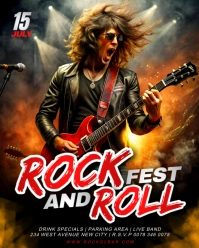 Rock and Roll band fest guitar playing live performance event invitation flyer template Instagram Portrait