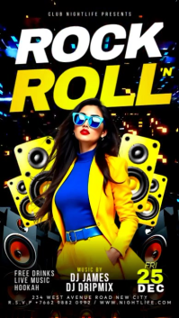 Rock And Roll Music Concert Festival Dj Night Party Facebook Reels Flyer Template Instagram Story