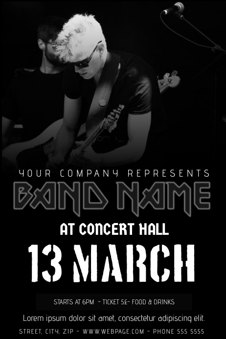 Rock Band Concert Flyer Template Black And White PosterMyWall