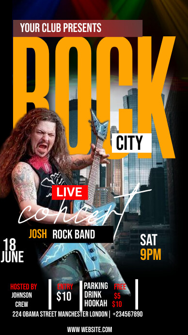 Rock band concert Ecrã digital (9:16) template