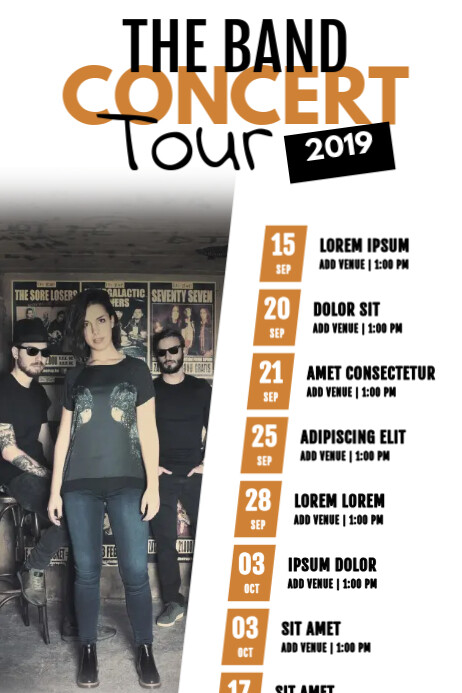 Rock Band Concert Tour Schedule Flyer Template | PosterMyWall