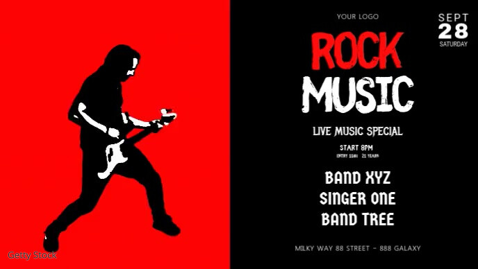 Rock Music Concert Band Guitar Video Event A วิดีโอหน้าปก Facebook (16:9) template