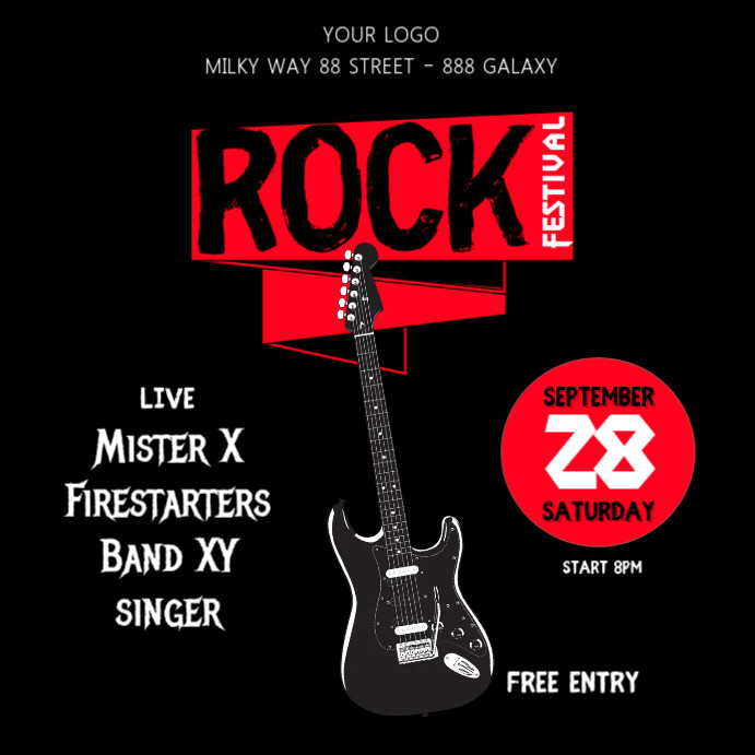 Rock Music Concert Event Party Flyer Band Ad โพสต์บน Instagram template