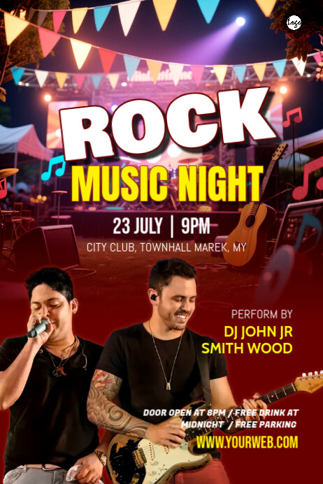 Rock music night party poster design Cartaz template