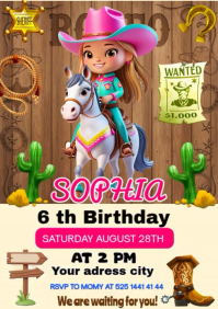 Pony kid Girl birthday Invitation A4 template
