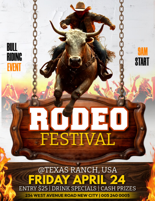 Writing Template Rodeo Rodeo festival bull riding cowboy event invitation online flyer poster ...