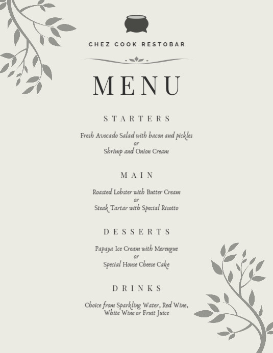 Romantic elegant menu design template PosterMyWall