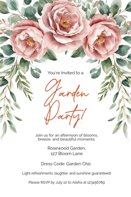 Romantic Garden Party Template – Elegant Watercolor Florals Banner 4' × 6'