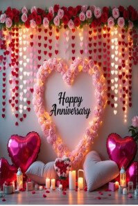 Romantic Happy Anniversary Heart Decoration  Poster template