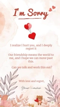 Romantic I'm Sorry Card Template – Editable Floral Apology Note for Friends or Loved Ones Reel Instagram