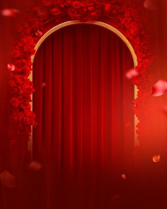 Plantilla de Romantic Red Rose Arch with Golden Curtain Backdrop ...