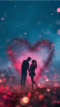 Romantic Silhouette in Glittering Heart Glow Instagram Story template