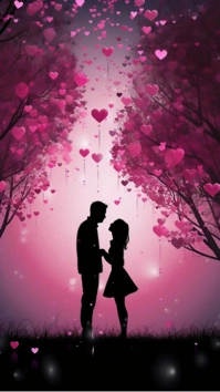 Romantic Silhouette Under Falling Hearts Instagram Story template