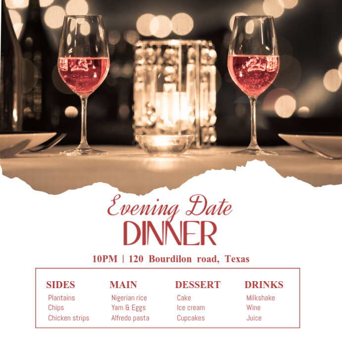 Romantic Valentine's Dinner Instagram Post Template | PosterMyWall