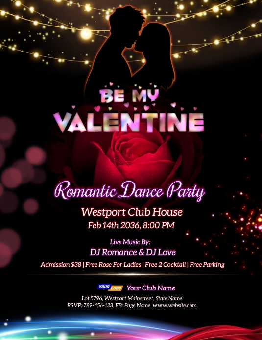 Romantic Valentine's Party Flyer Design template