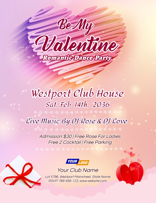 Romantic Valentine's Party Flyer Design Ulotka (US Letter) template