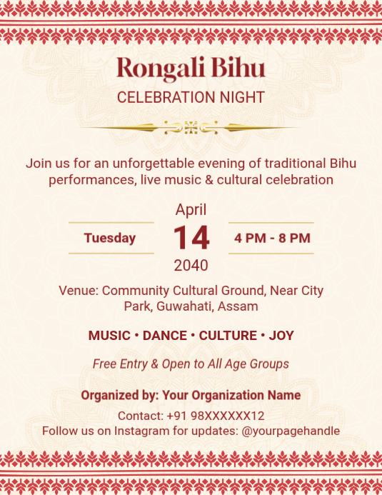Rongali Bihu Celebration Flyers Template | PosterMyWall