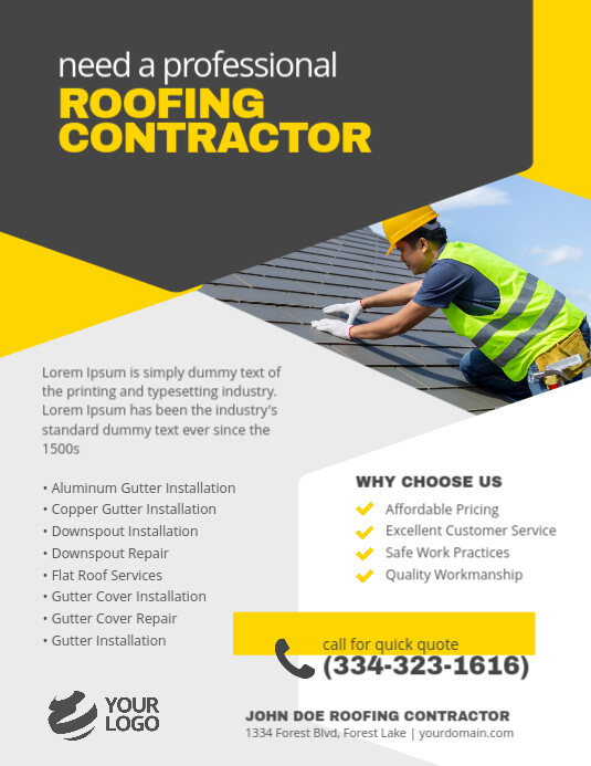 Roofing Contractor Flyer Poster Template Postermywall