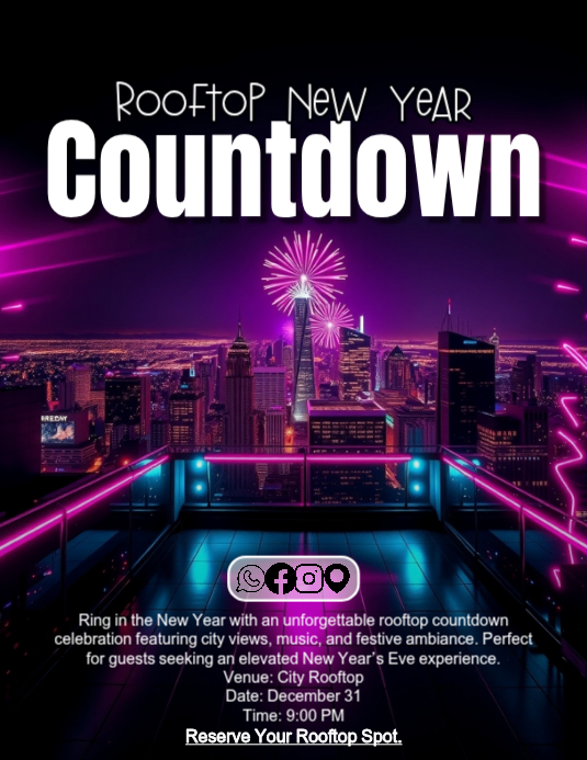 Program Countdown Flyers Rooftop New Year Countdown Party Flyer Template โ Editable Night Event ...
