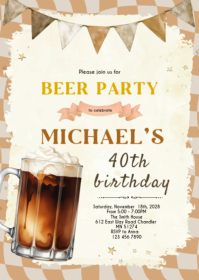 Blanc 40th Birthday Beer Party A6 Template