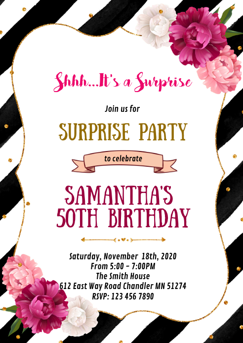 Rose Black And Gold Theme Party Invitation Template Postermywall