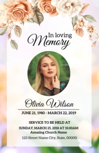 Rose Floral Funeral Invitation Card Half Page Wide template