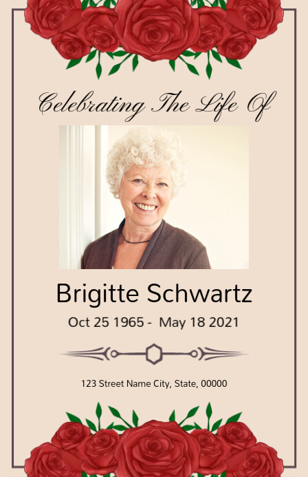 Rose Floral Funeral Program Template | PosterMyWall