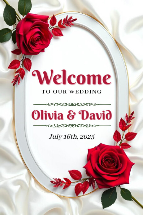 Rose Floral Wedding Welcome Sign Banner 4' × 6' template