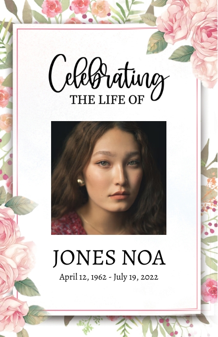 Rose Flower Funeral Program Template Half Page Wide