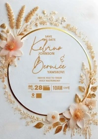 Rose Gold And White Modern Wedding Invitation A4 template