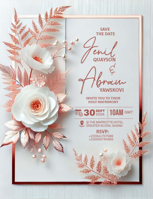 Copia de Rose Gold and White Wedding Invitation Templates | PosterMyWall