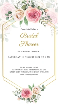 Rose Gold Bridal Shower Invitation Template Digital Display (9:16)