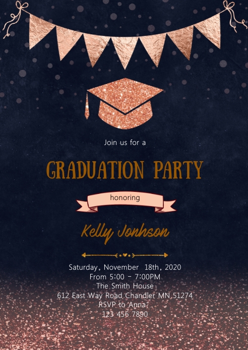 Rose gold graduation theme invitation A6 template