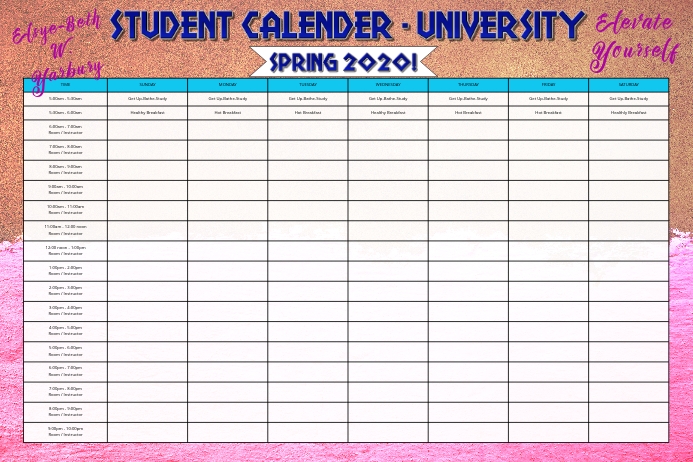 Rose Gold Student University Calender Templat Poster template