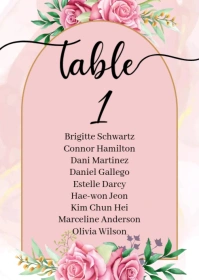 Rose Wedding Table Number A6 template