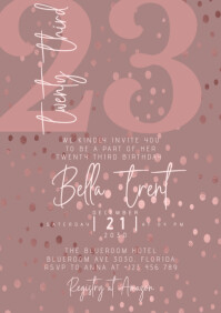 Rosegold dots twenty-third birthday invitation A5 template