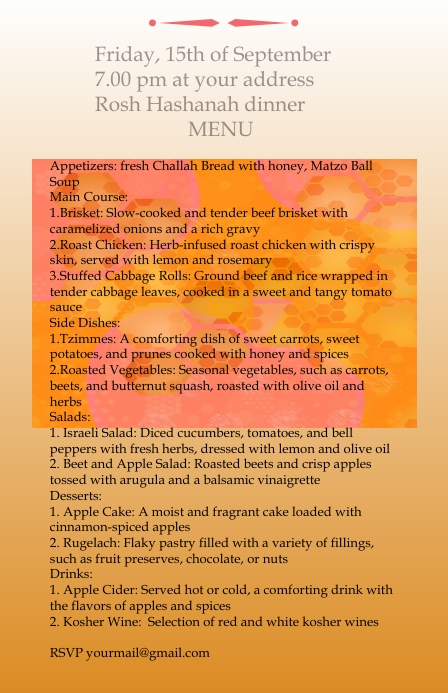 Rosh Hashanah dinner menu Template | PosterMyWall