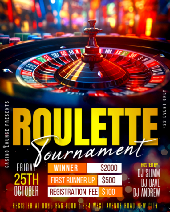 Roulette tournament gambling casino table game competition night club ...