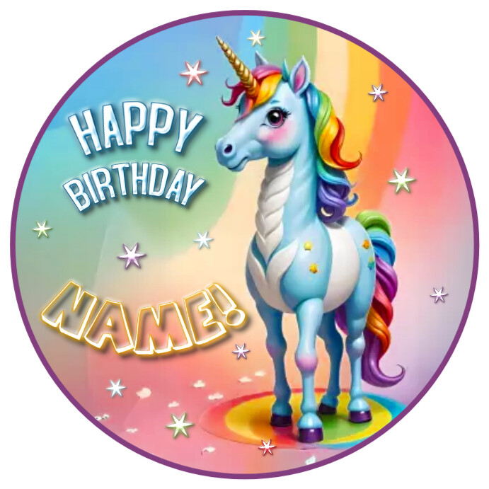 Round Cake Topper Template for Girl, Unicorn, Instagram Post