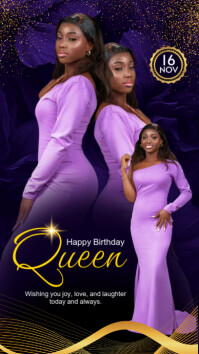 Royal Birthday Flyer for Queen – Editable Purple & Gold Celebration Template Instagram Story