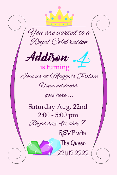 Royal Birthday Girl Party Invite Template | PosterMyWall
