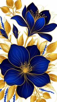 Royal Blue Gold Line Art Floral Bouquet Card Instagram-Story template