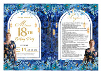 Royal Blue Themed Debut Invite Featuring Full Event Program A4 template